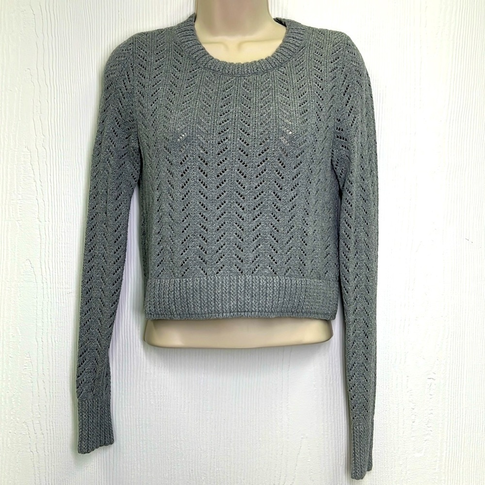 Loft - Gray Knit Fun Open Design Long Sleeve Crewneck Sweater Size XSmall